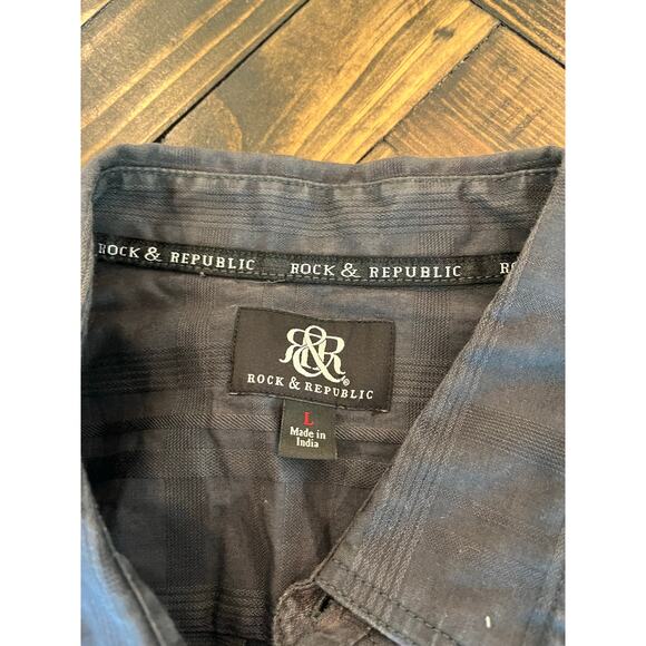 Rock & Republic Y2K Western Shirt Mens Large Grey Black Denim Button Down Cotton - Picture 10 of 12